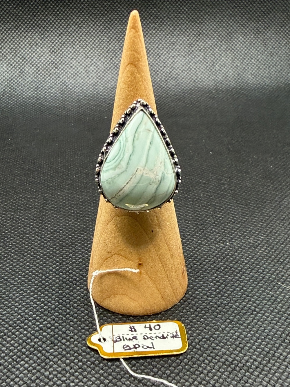 Teardrop Blue Dendritic Opal Ring in 925 Sterling Silver Setting Sz 7